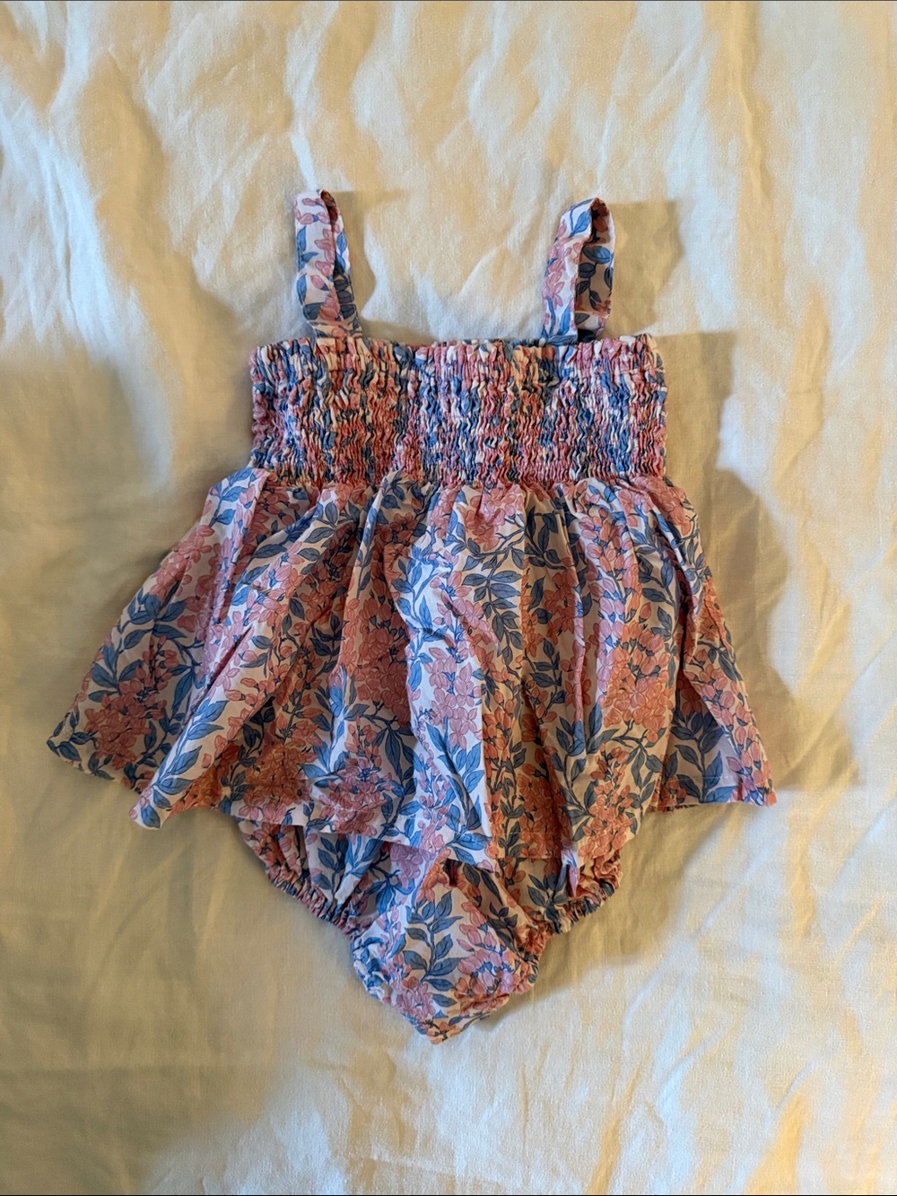 Smocked Floral Baby Girl Romper in Pink & Blue